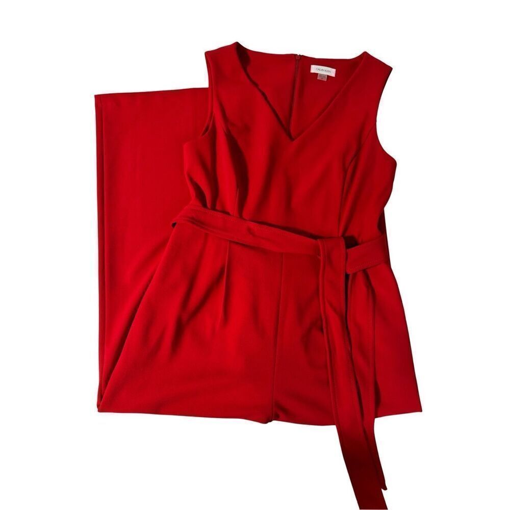 Red Calvin Klein Sleeveless V-Neck Jumpsuit